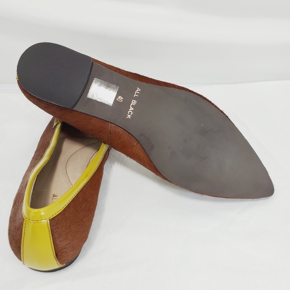 All Black /Anthropologie Brown Citron Patent Leather Pony Hair Loafer Flat 40EU - Picture 10 of 10